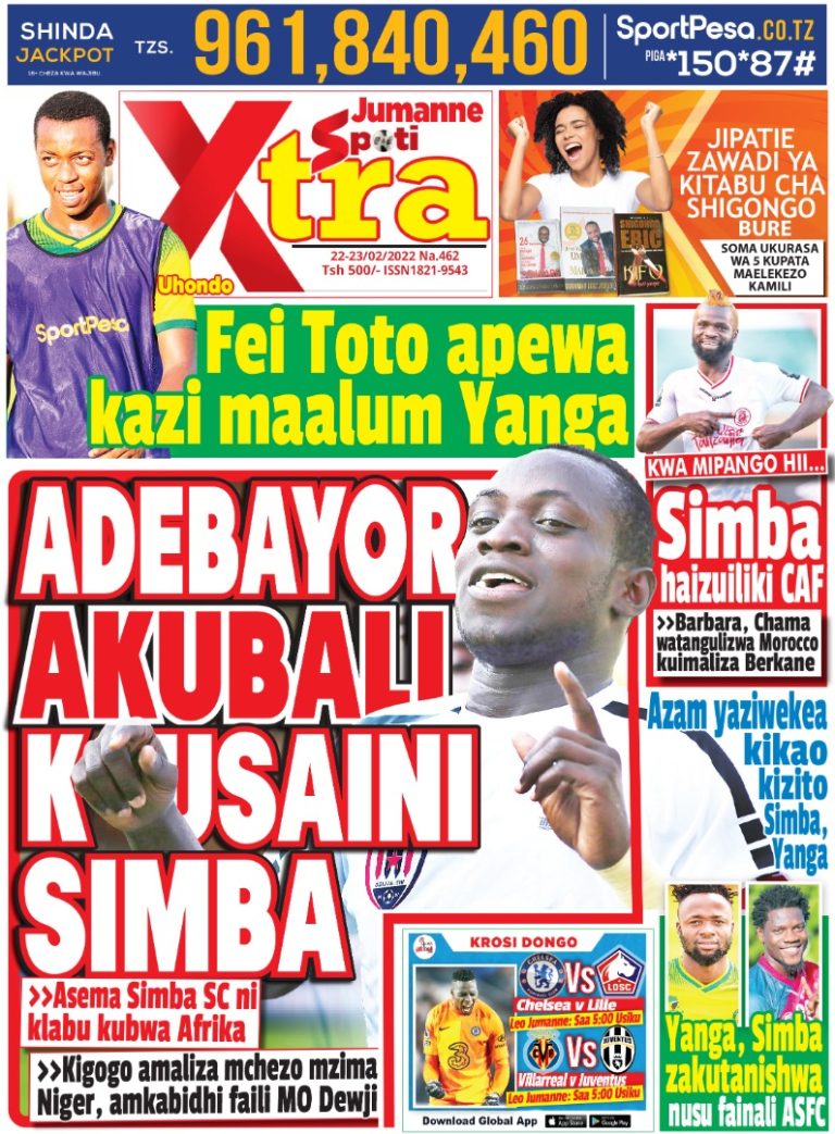 MUONEKANO WA UKURASA WA MBELE GAZETI LA SPOTI XTRA JUMANNE