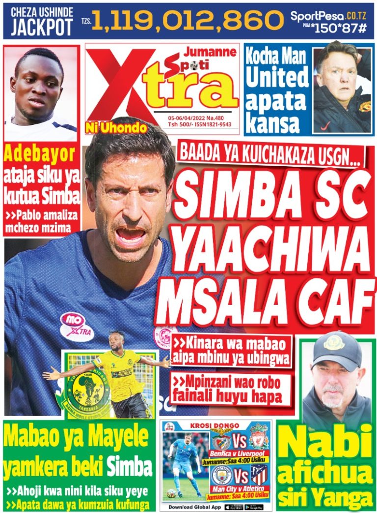 MUONEKANO WA UKURASA WA MBELE GAZETI LA SPOTI XTRA JUMANNE